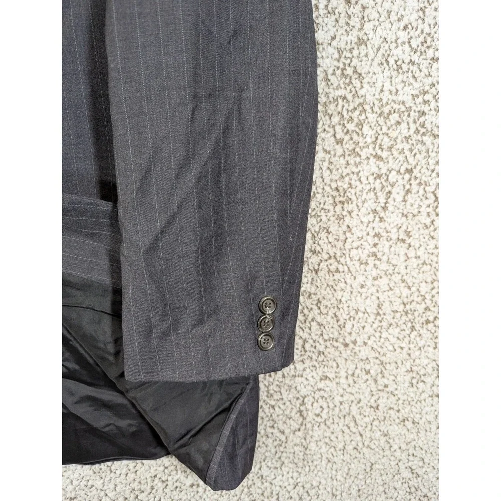 LRL Ralph‎ Lauren Sport Coat Mens 42R Grey Striped 1990s Virgin Wool Blazer Vtg - Picture 2 of 16